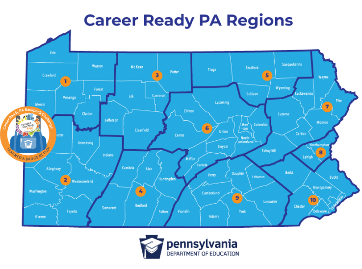 A map of the Career Ready PA regions